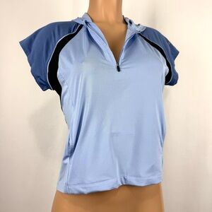 Gore Runner's World NWT Womens M Blue Short Sleeve Knit 1/4 Arlington Hoodie Top